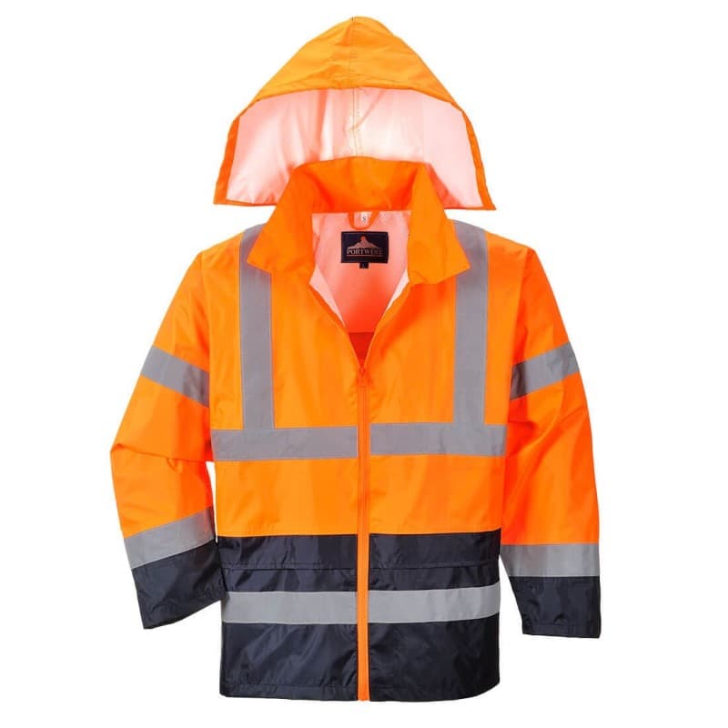 Portwest - Veste de pluie bicolore légère et imperméable en polyester et PVC haute visibilité classe 2 ou 3 - L - Orange / Bleu Marine