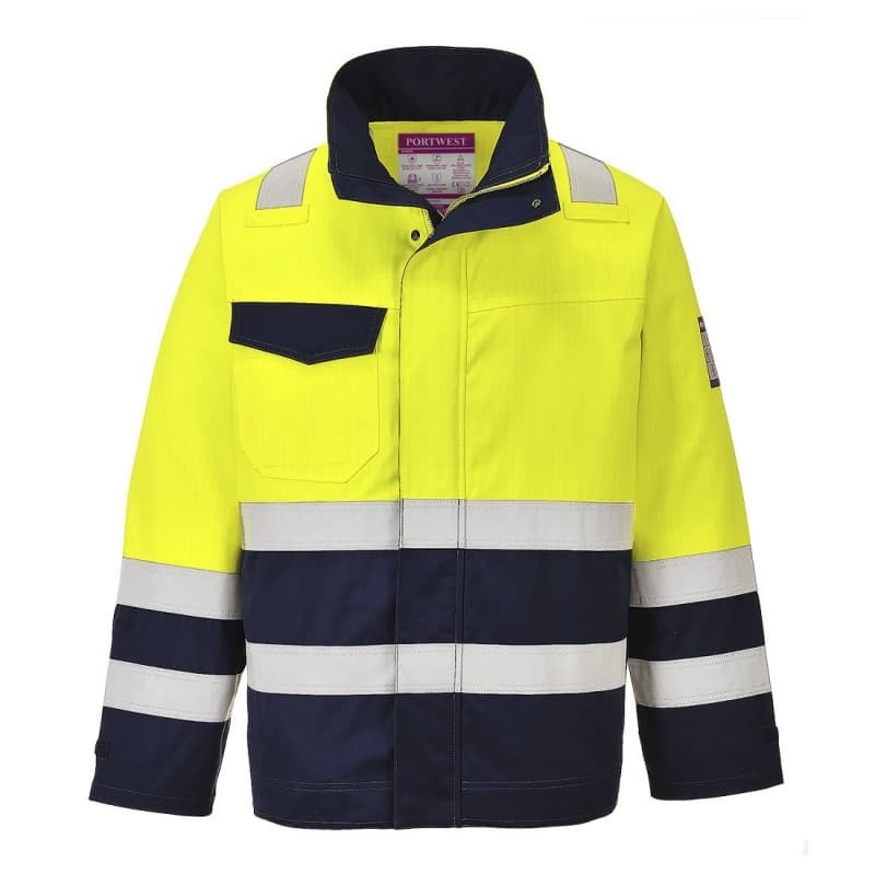 Portwest - Veste de travail bicolore résistante à la chaleur en Modaflame haute visibilité classe 2 - L - Jaune / Bleu Marine