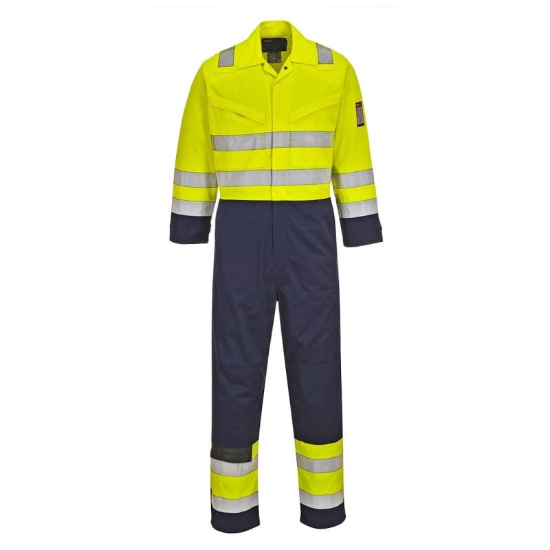 Portwest - Combinaison de travail bicolore résistante à la chaleur en Modaflame haute visibilité classe 3 - 4XL - Jaune / Bleu Marine
