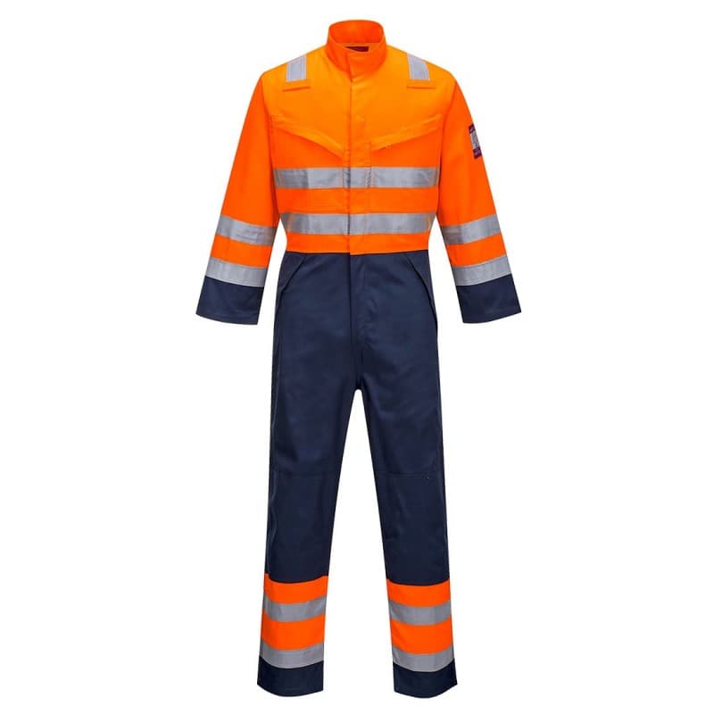 Portwest - Combinaison de travail bicolore résistante à la chaleur en Modaflame RIS-3279-TOM - L - Orange / Bleu Marine