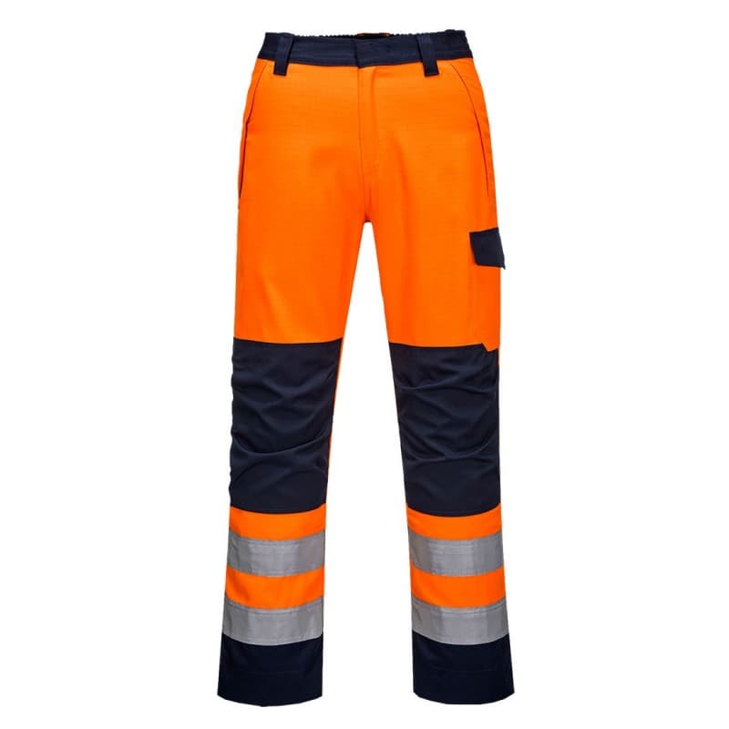 Portwest - Pantalon de travail bicolore résistant à la chaleur en Modaflame RIS-3279-TOM - L - Orange / Bleu Marine