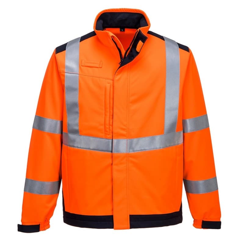 Portwest - Veste softshell multi-normes moderne en Modaflame spécial arc électrique haute visibilité classe 3 - L - Orange / Bleu Marine