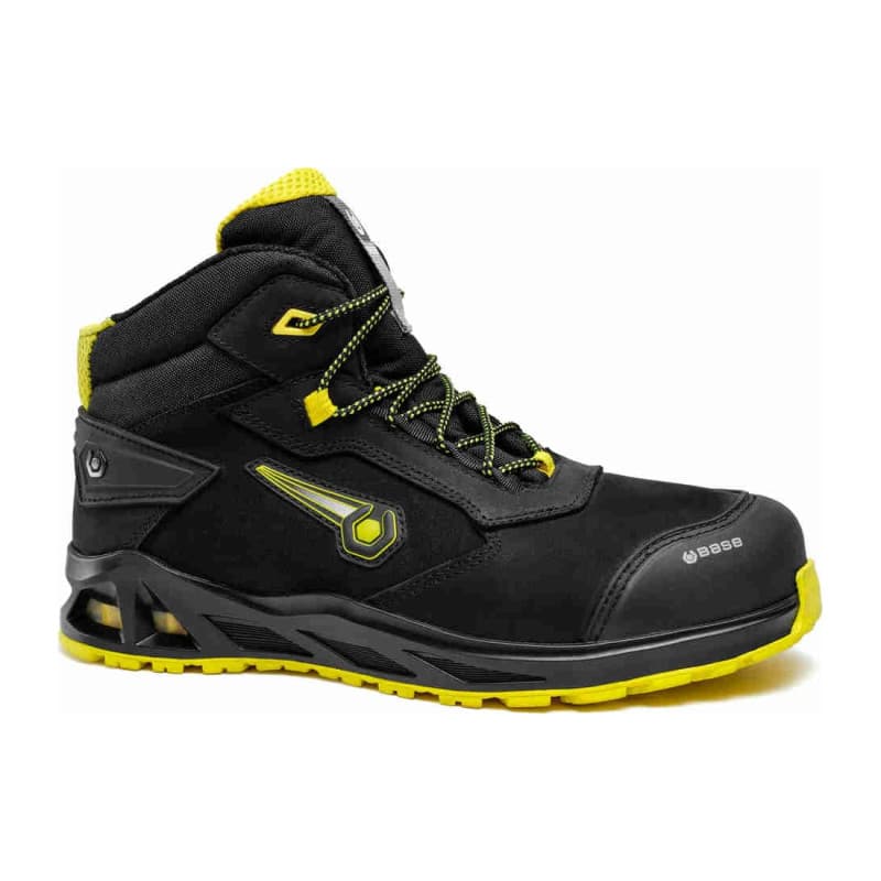Base - Baskets de sécurité hautes en cuir noir et  jaune K-BOOGIE TOP S3L - 36 - Noir / Jaune