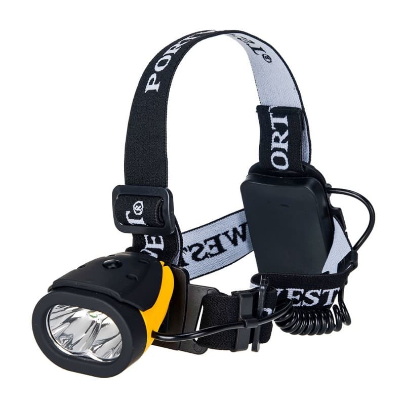 Portwest - Lampe frontale LED à 3 piles AAA incluses Dual Power 100 lumens - Unique - Jaune / Noir