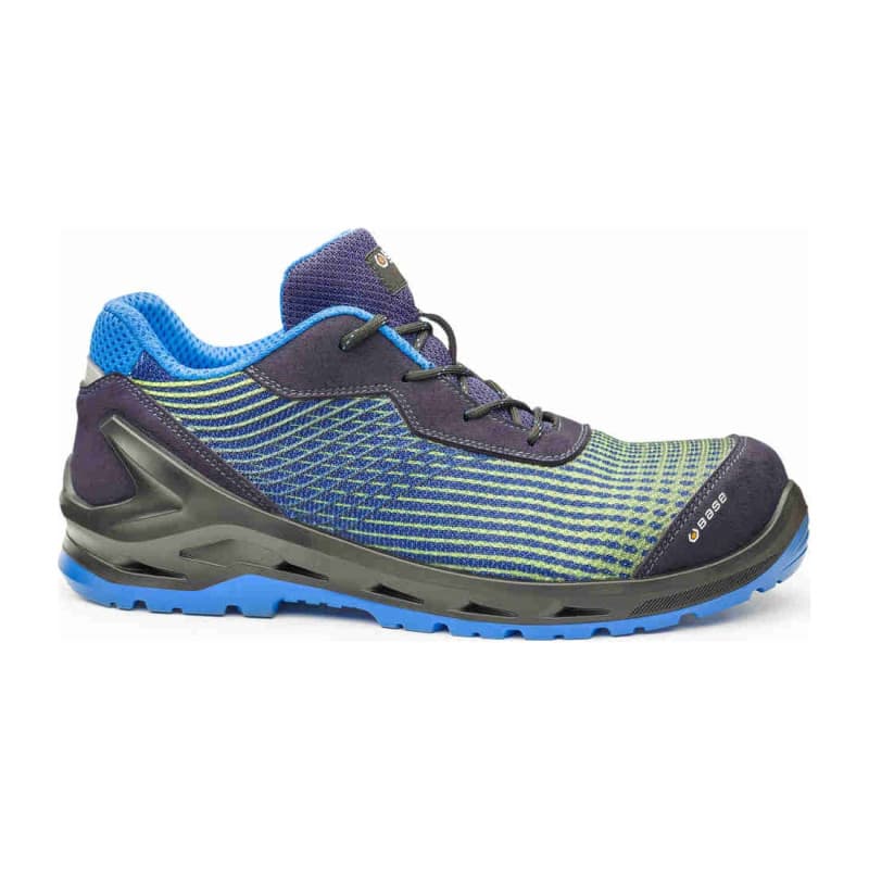 Base - Baskets de sécurité basses en tissu technique bleu et jaune I-CYBER FLUO S1P - 35 - Bleu / Vert