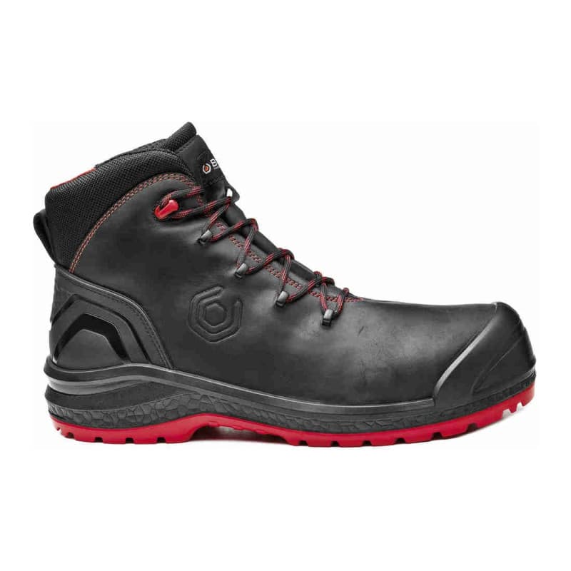 Base - Chaussures de sécurité hautes en cuir noir et rouge BE-UNIFORM TOP S3 - 39 - Noir / Rouge