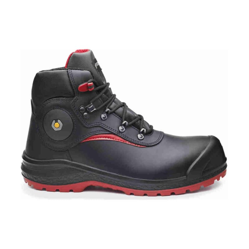 Base - Chaussures de sécurité hautes en cuir noir et rouge BE-STONE S3 - 36 - Noir / Rouge