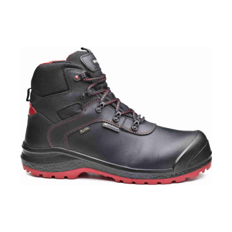 Base - Chaussures de sécurité hautes en cuir noir et rouge BE-DRY MID S3 - 36 - Noir / Rouge