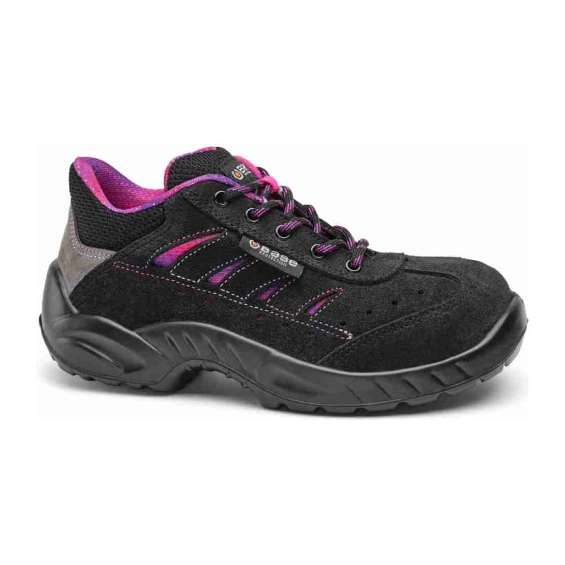Base - Chaussures de sécurité basses pour femmes en cuir velours noir et violet ZOE S1P - 36 - Noir / Violet