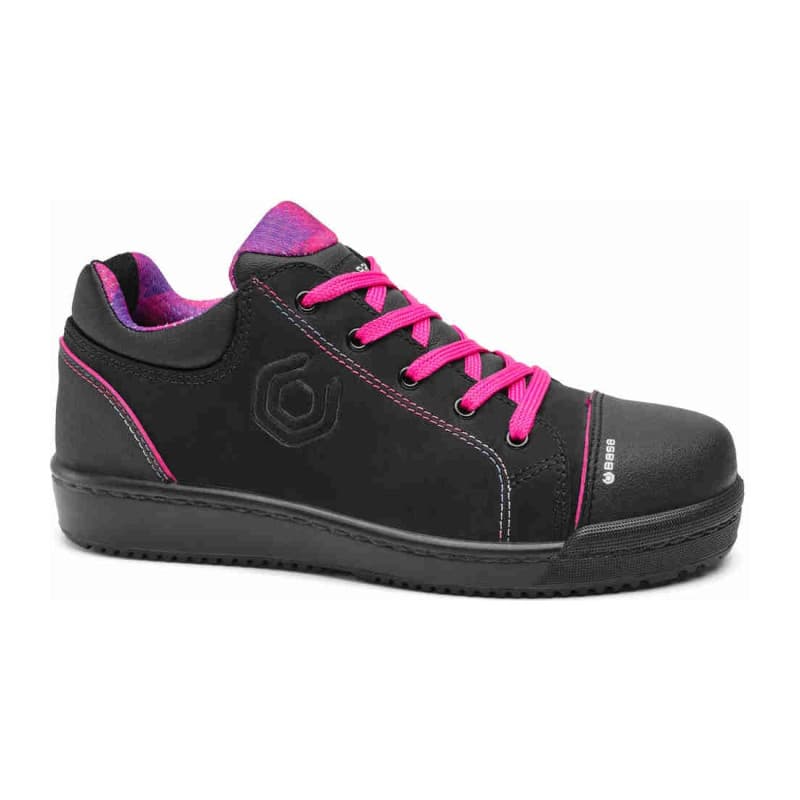 Base - Chaussures de sécurité basses pour femmes en cuir velours noir et rose MARGOT S3 - 36 - Noir / Rose