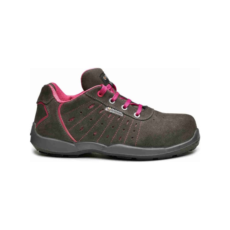 Base - Chaussures de sécurité basses pour femmes en cuir velours marron et rose ATTITUDE S1P - 35 - Marron / Rose