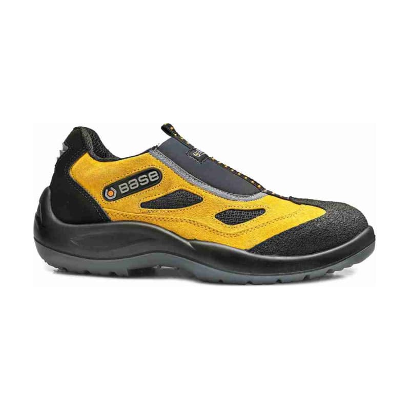 Base - Baskets de sécurité basses en cuir velours noir et jaune FOUR HOLES S1P - 36 - Noir / Jaune