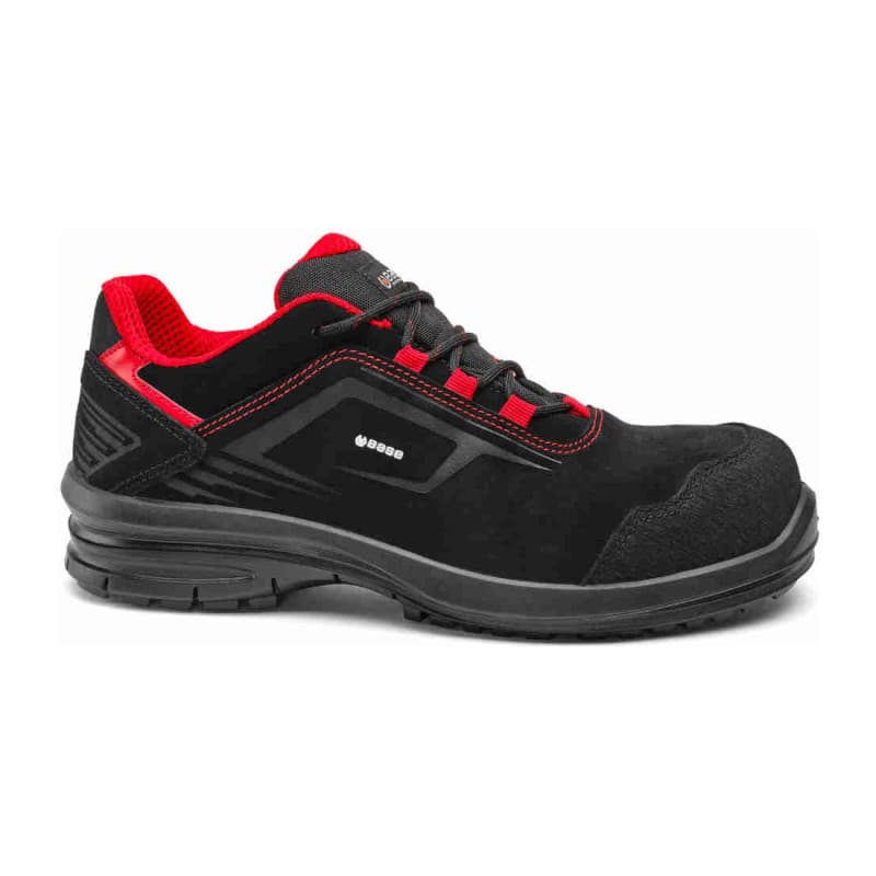 Base - Chaussures de sécurité basses en cuir velours noir et rouge ERIS S1PL - 36 - Noir / Rouge