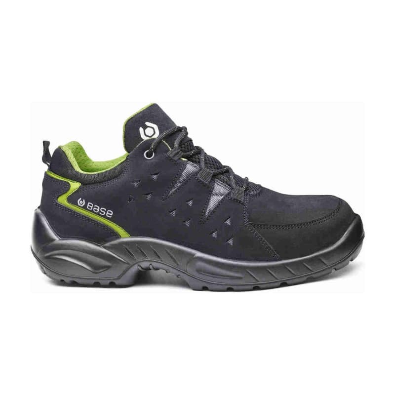 Base - Chaussures de sécurité basses en cuir velours noir et vert HARLEM S1PL - 36 - Noir / Vert