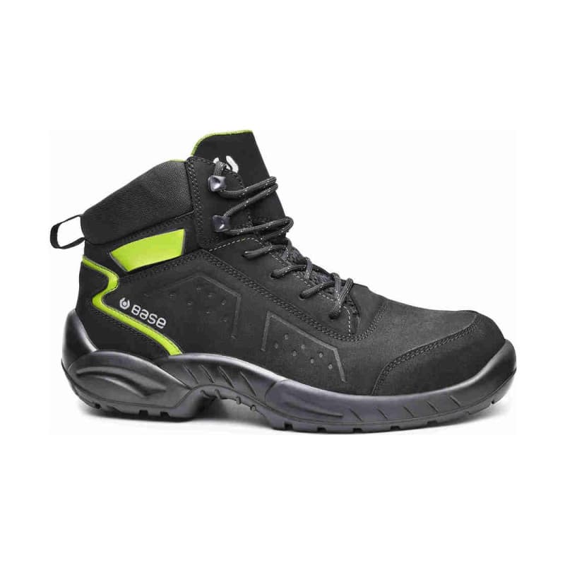 Base - Chaussures de sécurité hautes en cuir Nabutek noir et vert CHESTER TOP S3L - 36 - Noir / Vert