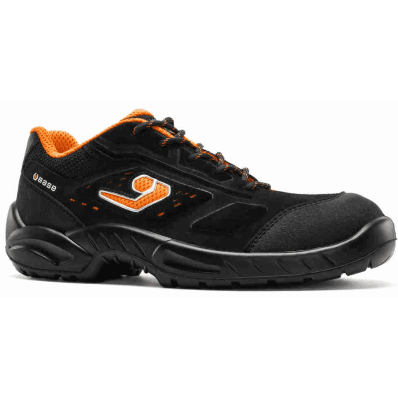 Base - Baskets de sécurité basses en cuir velours noir et orange ARENAL S1PS - 36 - Noir / Orange