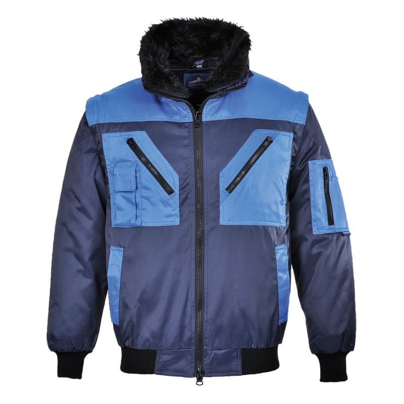 Portwest - Blouson pilote bicolore avec manches amovibles - L - Bleu Marine