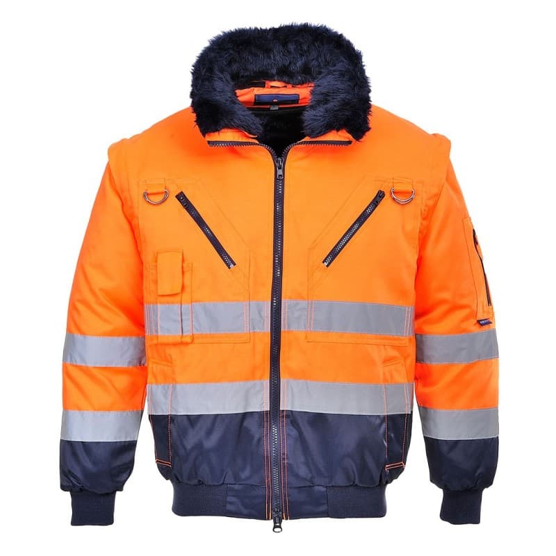 Portwest - Blouson pilote 3 en 1 avec manches amovibles haute visibilité classe 3 - 2XL - Orange / Bleu Marine