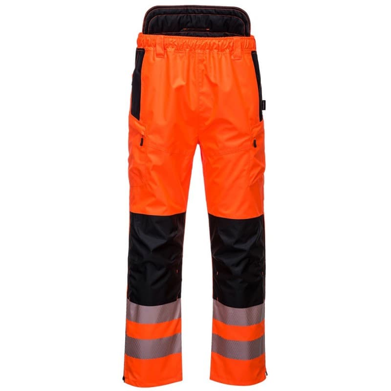 Portwest - Pantalon de pluie PW3 imperméable Premium Extrême haute visibilité classe 2 - L - Orange / Noir