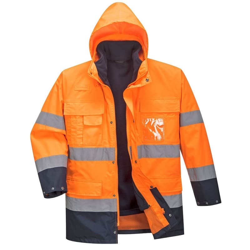 Portwest - Parka de travail imperméable enduit PVC 3 en 1 haute visibilité classe 3 - L - Orange / Bleu Marine