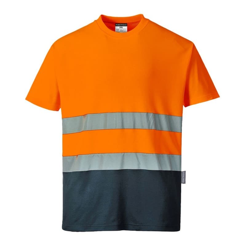 Portwest - Tee-shirt manches courtes bicolore tissu respirant haute visibilité classe 2 - L - Orange / Bleu Marine