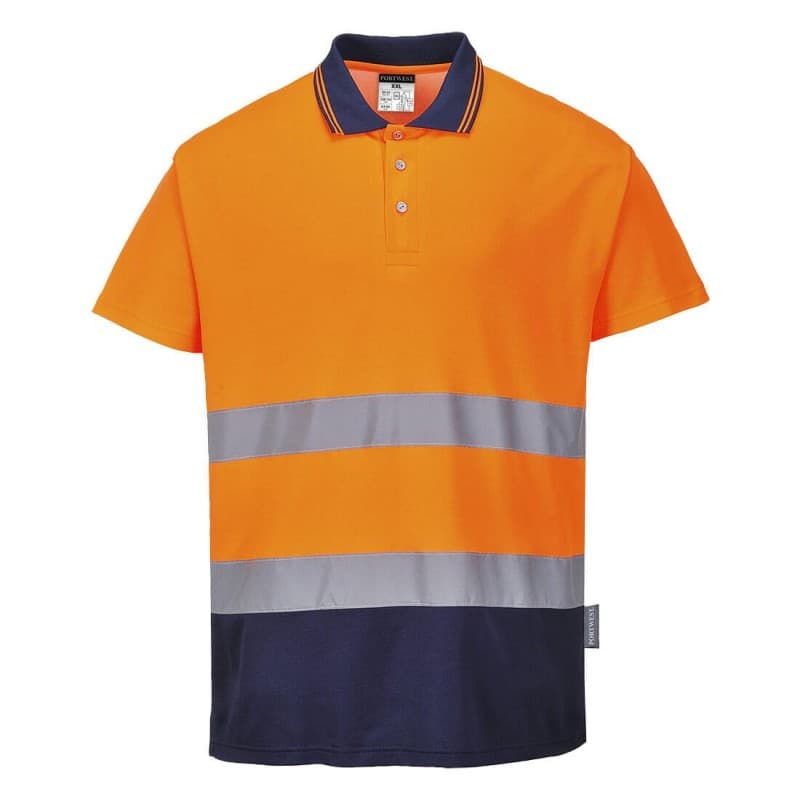 Portwest - Polo manches courtes bicolore tissu respirant haute visibilité classe 2 - 4XL - Orange / Bleu Marine