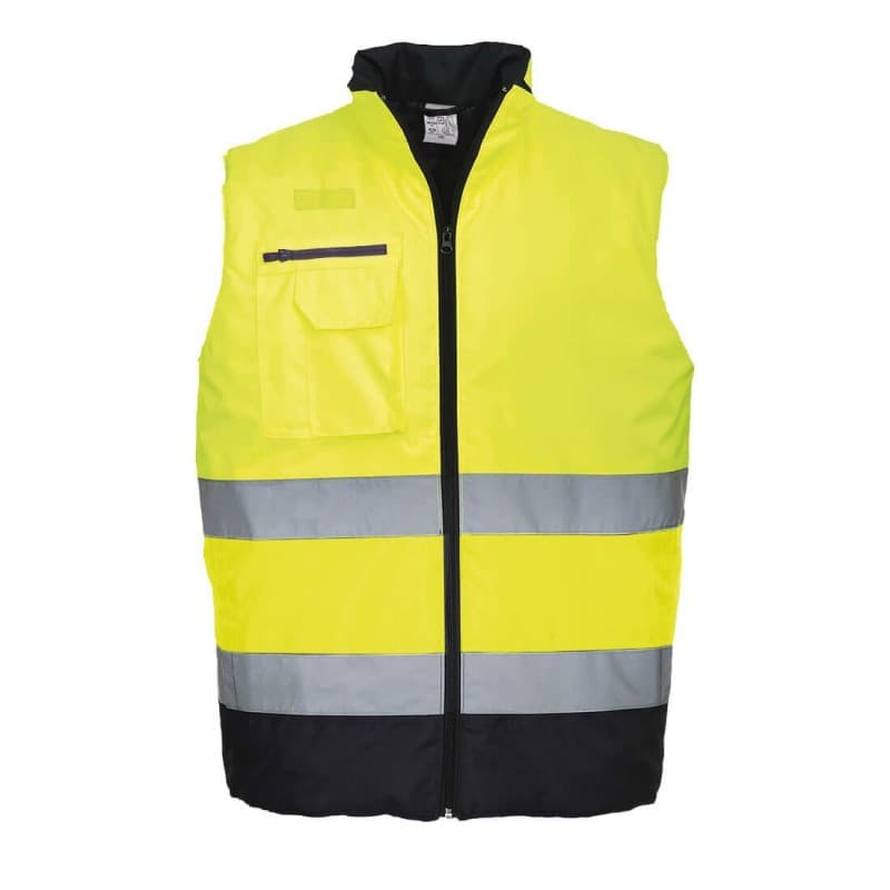 Portwest - Gilet sans manches bicolore matelassé avec poches multi fonctions haute visibilité classe 2 - L - Jaune / Bleu Marine