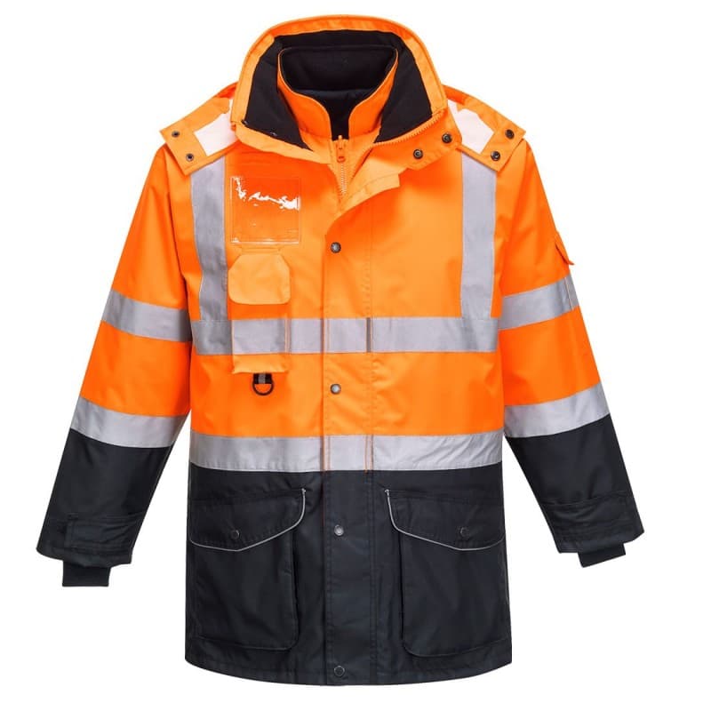 Portwest - Parka de travail imperméable bicolore TRAFFIC CONTRAST 7 en 1 haute visibilité classe 3 - 4XL - Orange / Bleu Marine