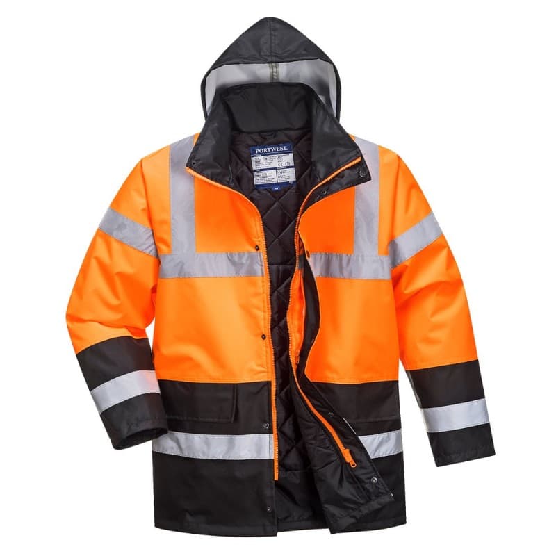 Portwest - Parka de travail bicolore avec capuche protection jusqu'à -36°C haute visibilité classe 3 - L - Orange / Noir