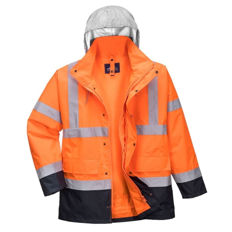 Portwest - Parka de travail bicolore contrastée TRAFIC 4 en 1 haute visibilité classe 3 - L - Orange / Bleu Marine