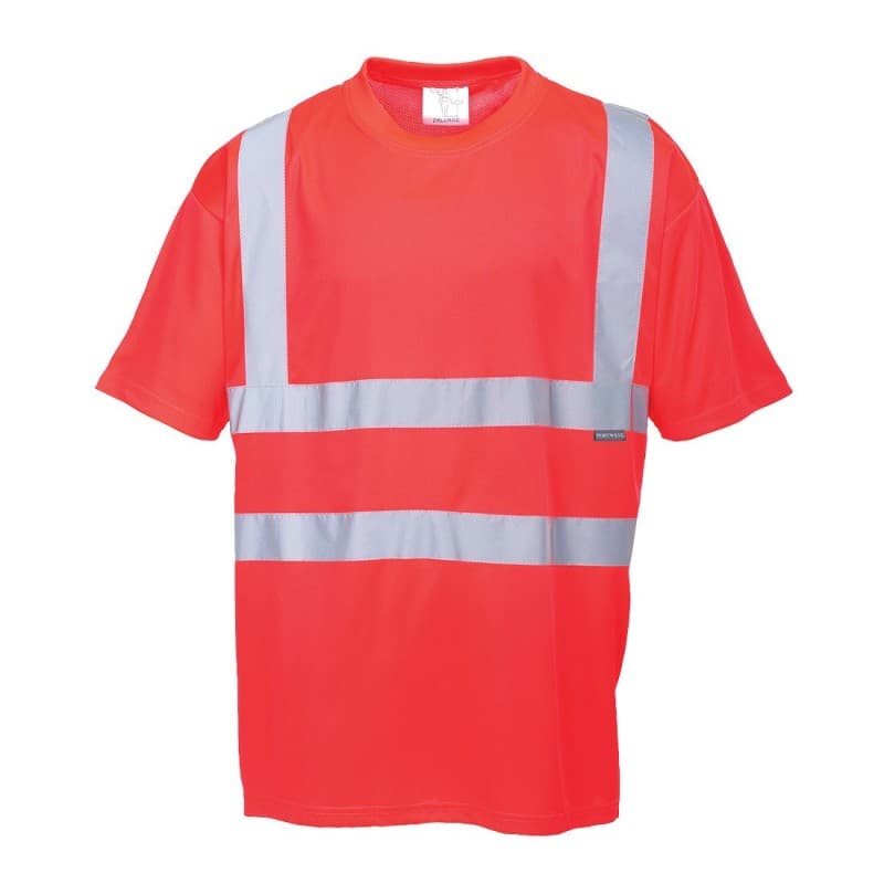 Portwest - Tee-shirt manches courtes tissu respirant nid d'abeilles haute visibilité classe 2 - L - Rouge