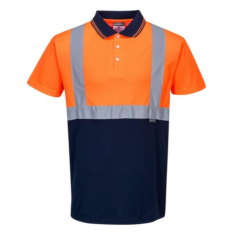 Portwest - Polo manches courtes bicolore tissu respirant nid d'abeilles haute visibilité classe 1 - 4XL - Orange / Bleu Marine