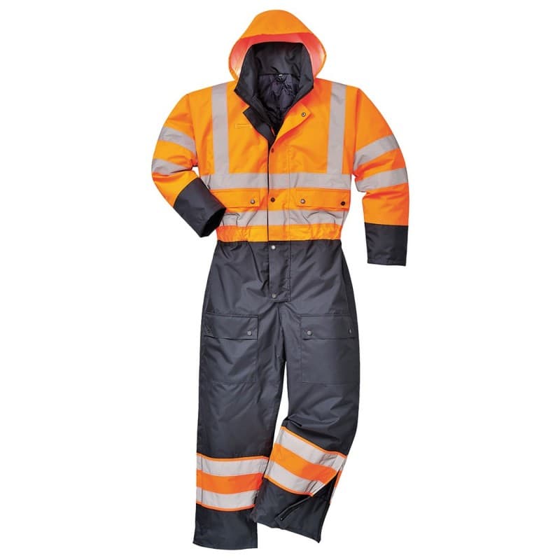 Portwest - Combinaison de travail CONTRAST imperméable bicolore matelassée haute visibilité classe 3 - 4XL - Orange / Bleu Marine
