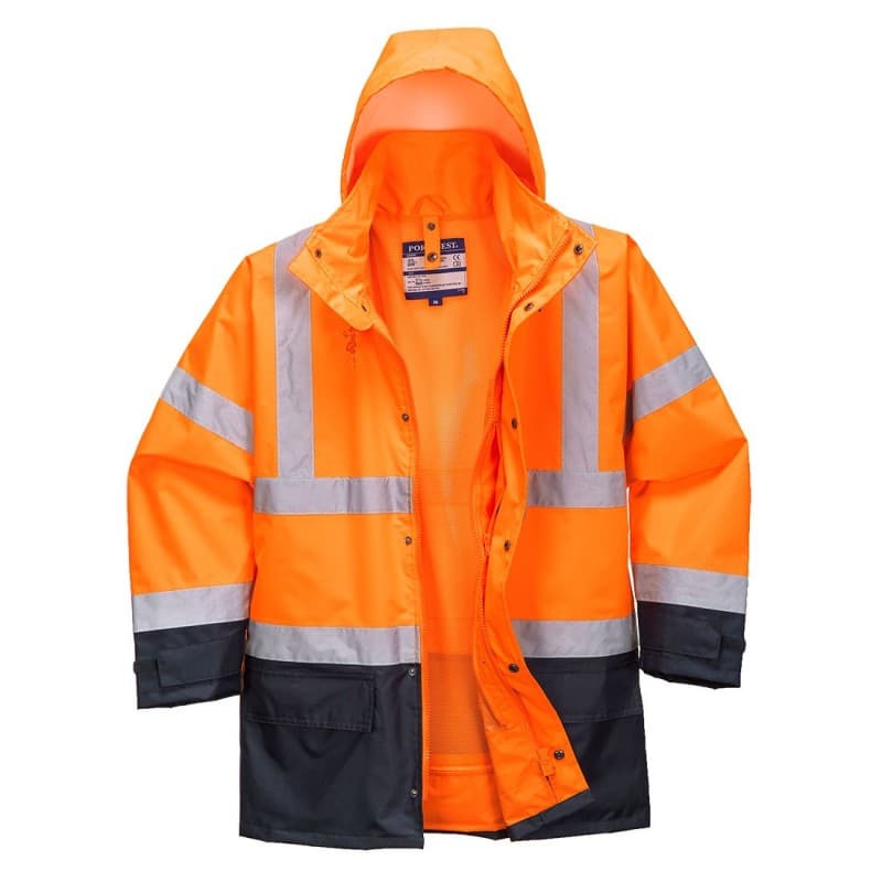 Portwest - Parka de travail EXECUTIVE imperméable 5 en 1 bicolore haute visibilité classe 3 - 4XL - Orange / Bleu Marine