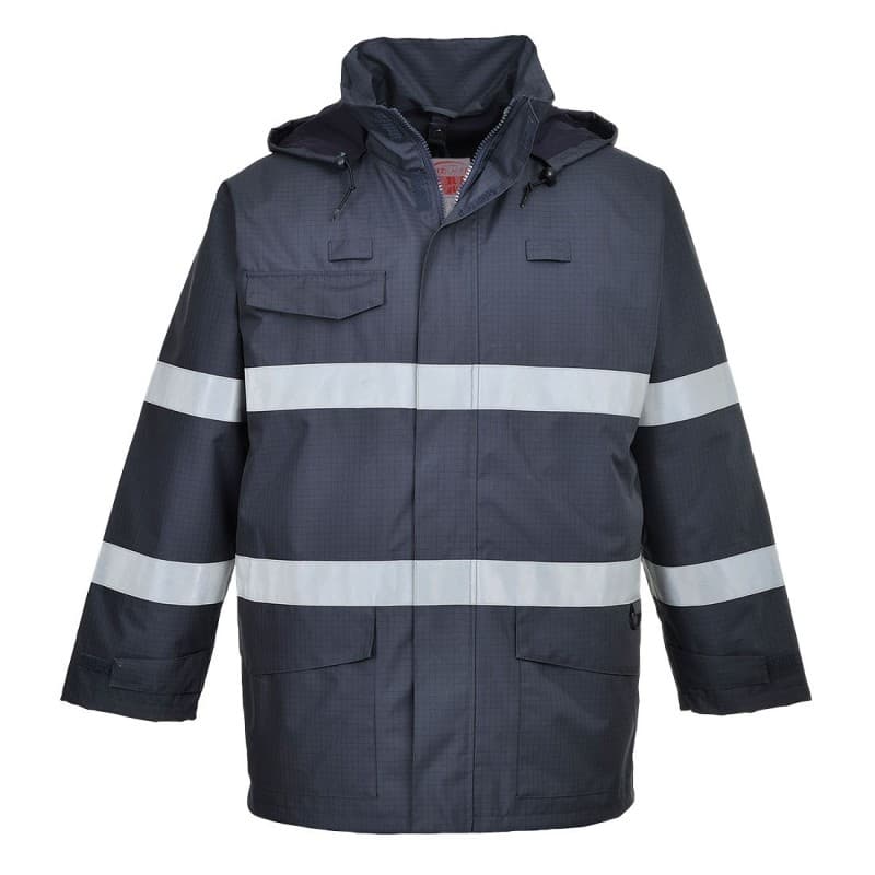 Portwest - Parka de pluie imperméable à capuche multirisques en tissu Bizflame Rain - L - Bleu Marine
