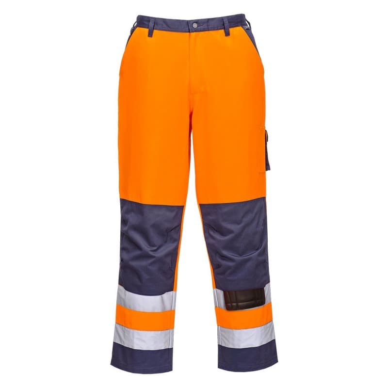 Portwest - Pantalon de travail LYON en poly-coton haute visibilité classe 2 - 4XL - Orange / Bleu Marine