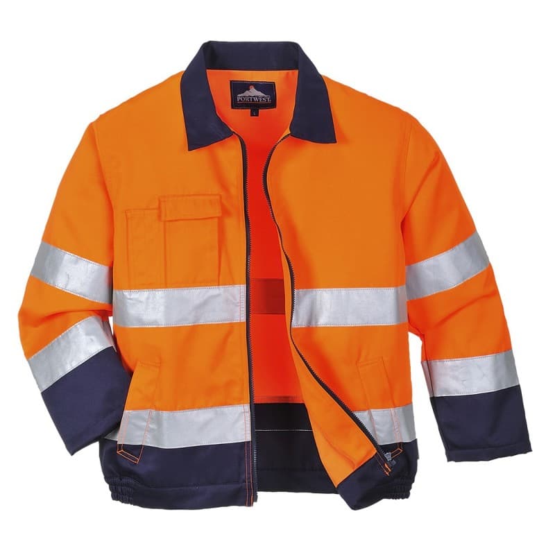 Portwest - Veste de travail MADRID en poly-coton haute visibilité classe 3 - L - Orange / Bleu Marine