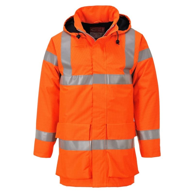Portwest - Veste de pluie longue imperméable en tissu Bizflame Rain haute visibilité classe 3 - L - Orange