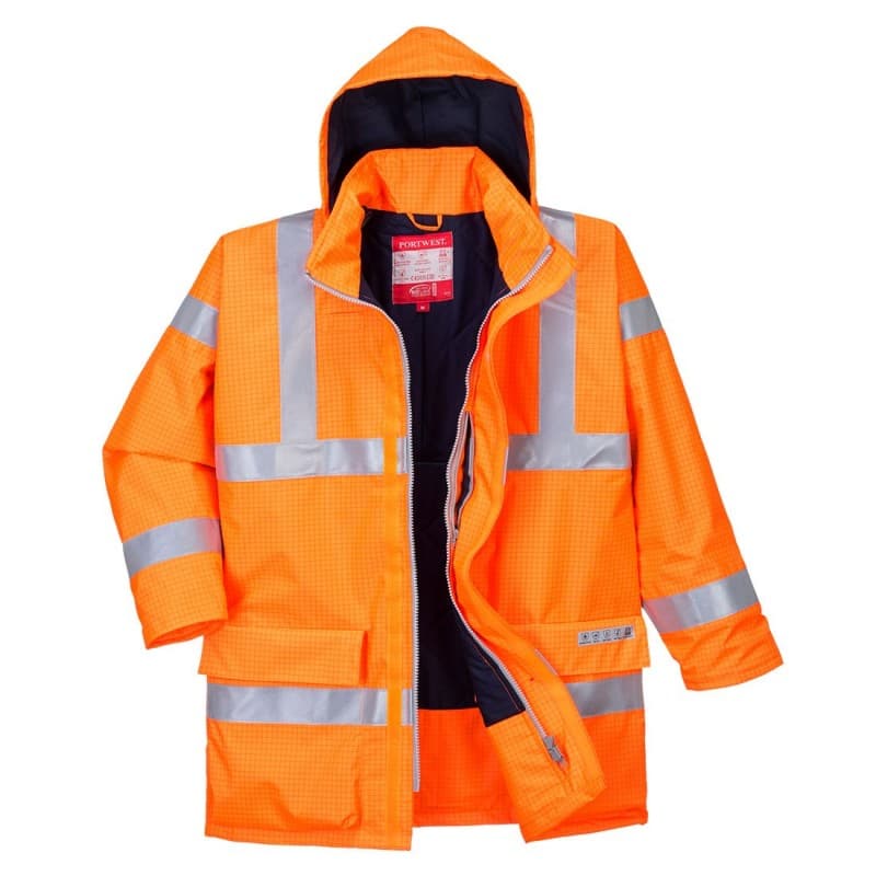 Portwest - Parka de pluie imperméable en tissu Bizflame Rain multirisques haute visibilité classe 3 - 4XL - Orange