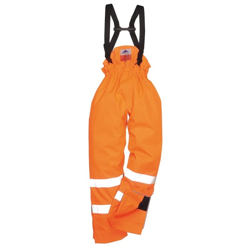 Portwest - Pantalon de pluie imperméable à bretelles non doublé en tissu Bizflame Rain haute visibilité classe 1 - L - Orange