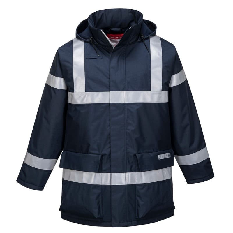 Portwest - Parka de pluie chaude en Tissu Bizflame Rain multirisques - L - Bleu Marine
