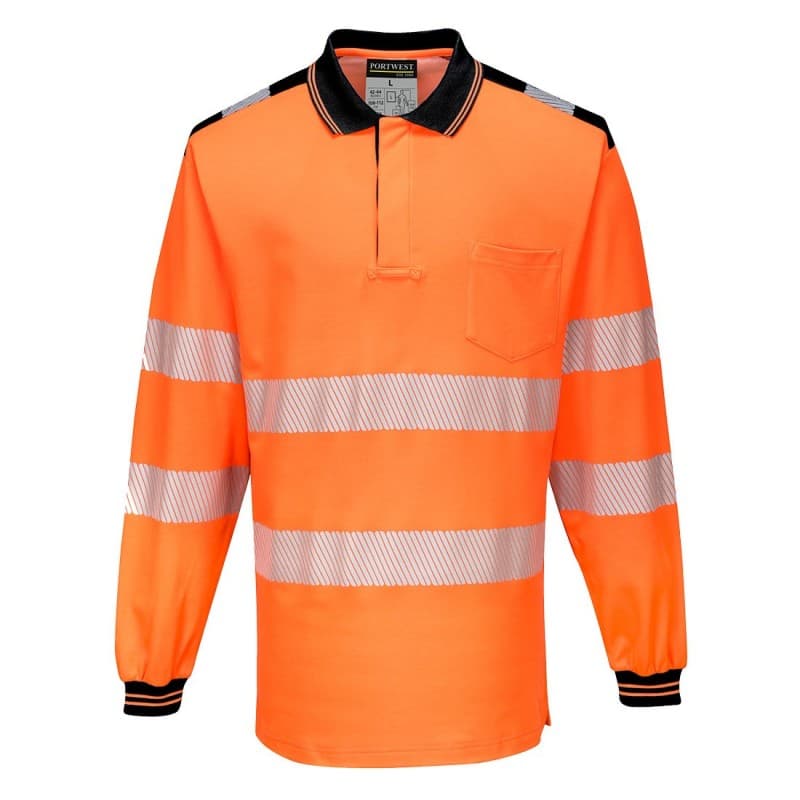 Portwest - Polo manches longues PW3 haute visibilité classe 3 - 4XL - Orange / Noir