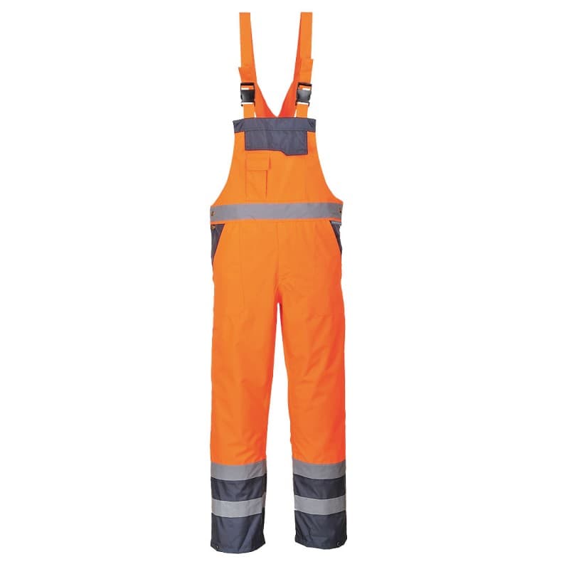 Portwest - Cotte à bretelles CONTRAST imperméable bicolore non doublée haute visibilité classe 2 - 4XL - Orange / Bleu Marine