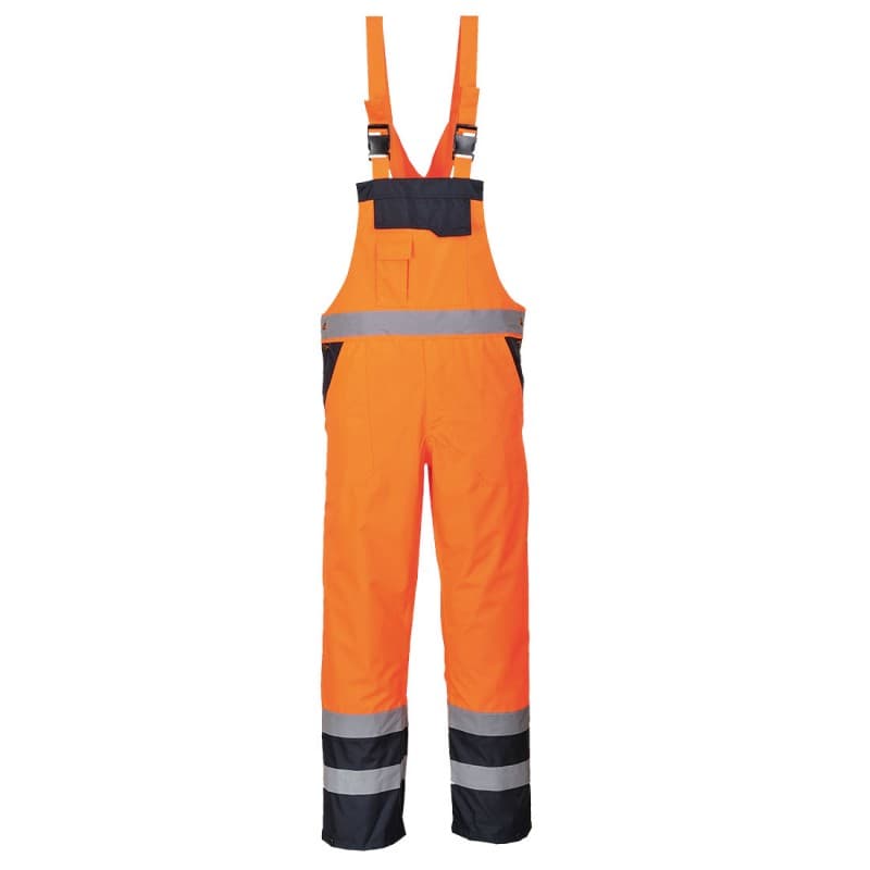 Portwest - Cotte à bretelles CONTRAST imperméable bicolore matelassée haute visibilité classe 2 - L - Orange