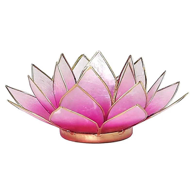 Bougeoir Lotus rose bords or