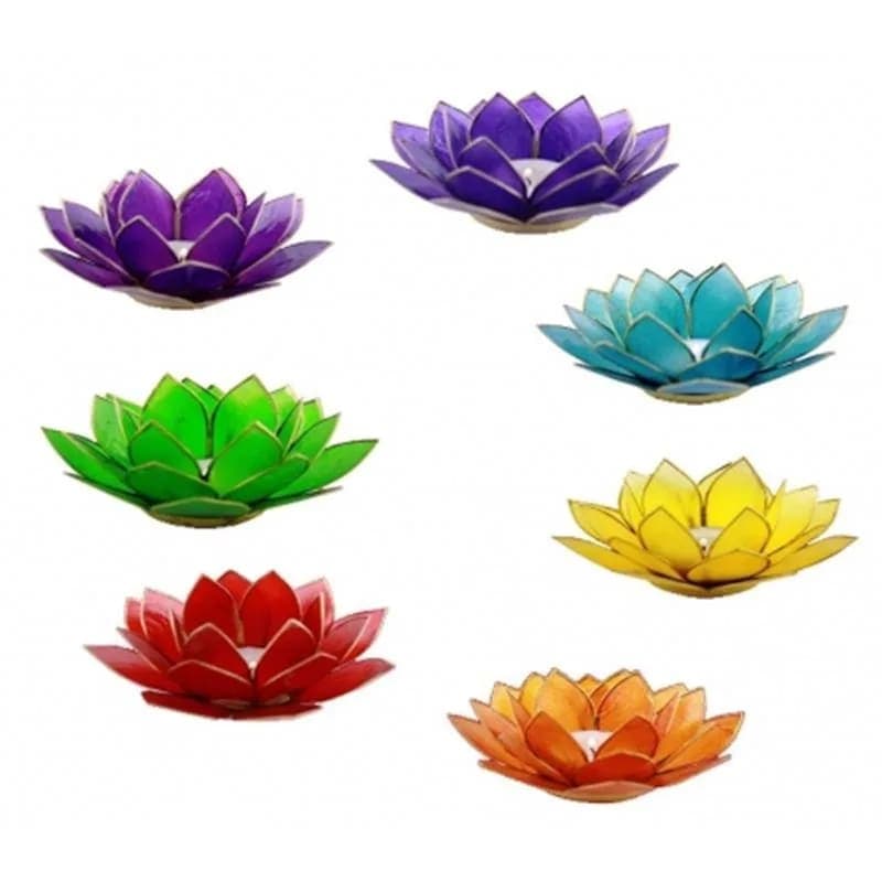 Bougeoirs Lotus 7 Chakras bords dorés
