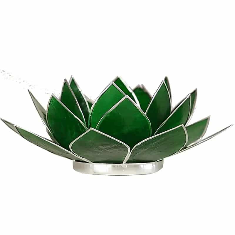 Bougeoir Lotus 4° Chakra vert  bord argent