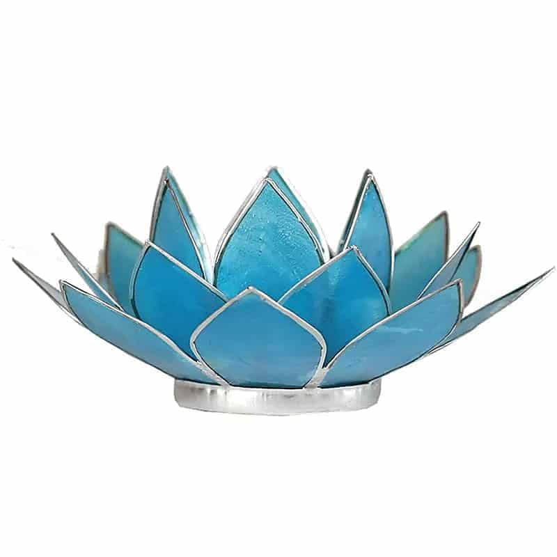 Bougeoir Lotus Lotus 5° chakra bleu bord argent