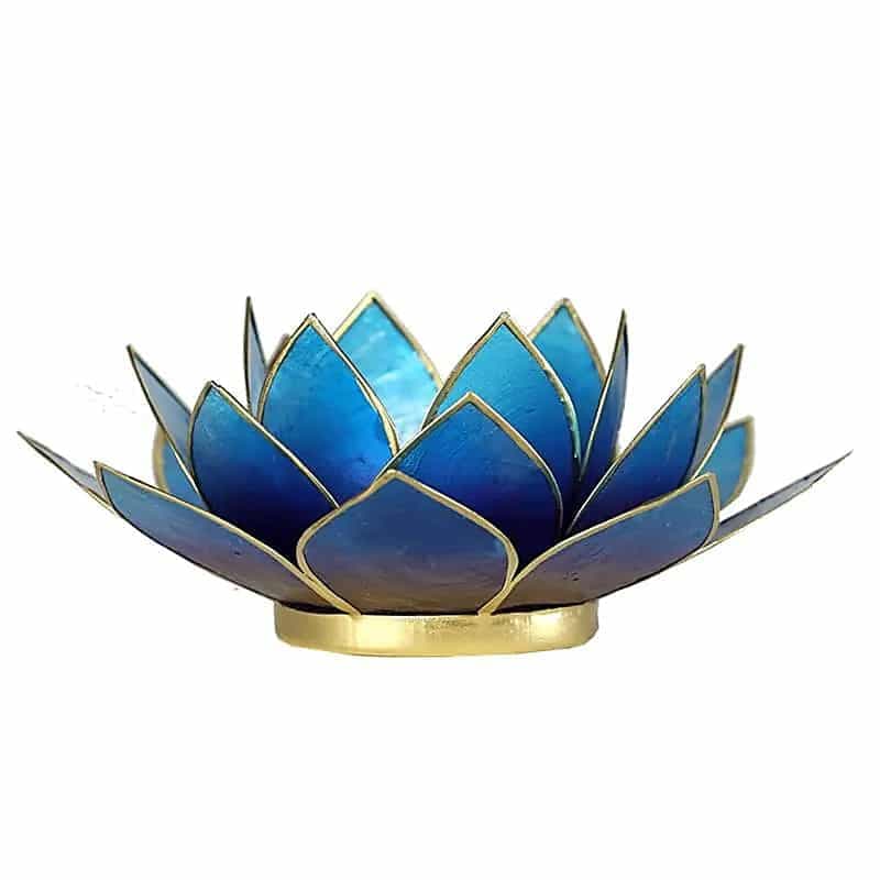 Bougeoir Lotus Bleu violet bord or