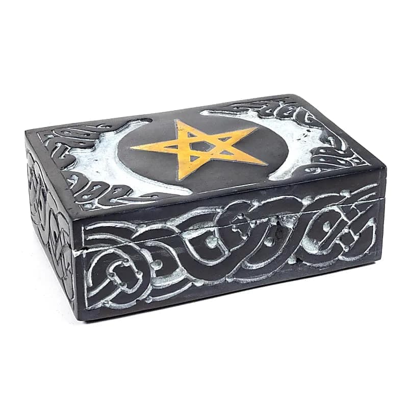 Boite pour tarots en pierre à savon pentacle — 15×10 cm